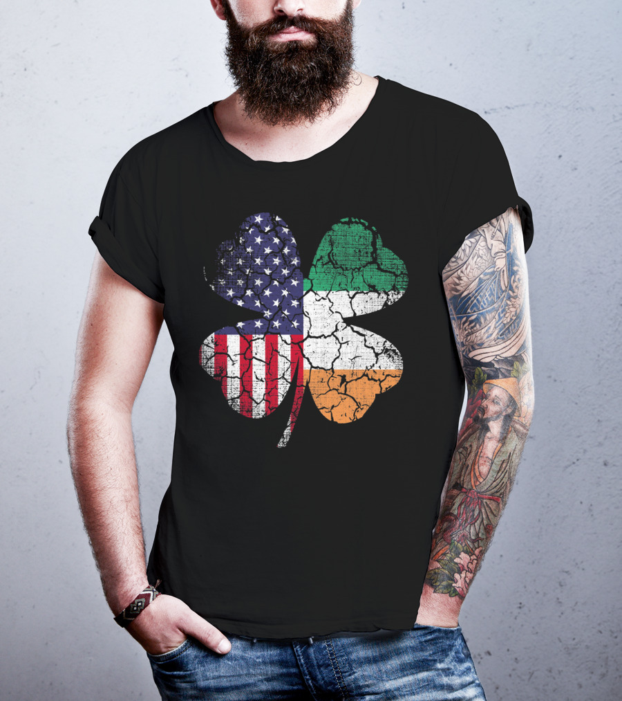 St Patricks Day Irish American Flag Shamrock Clover Mashup T-Shirt
