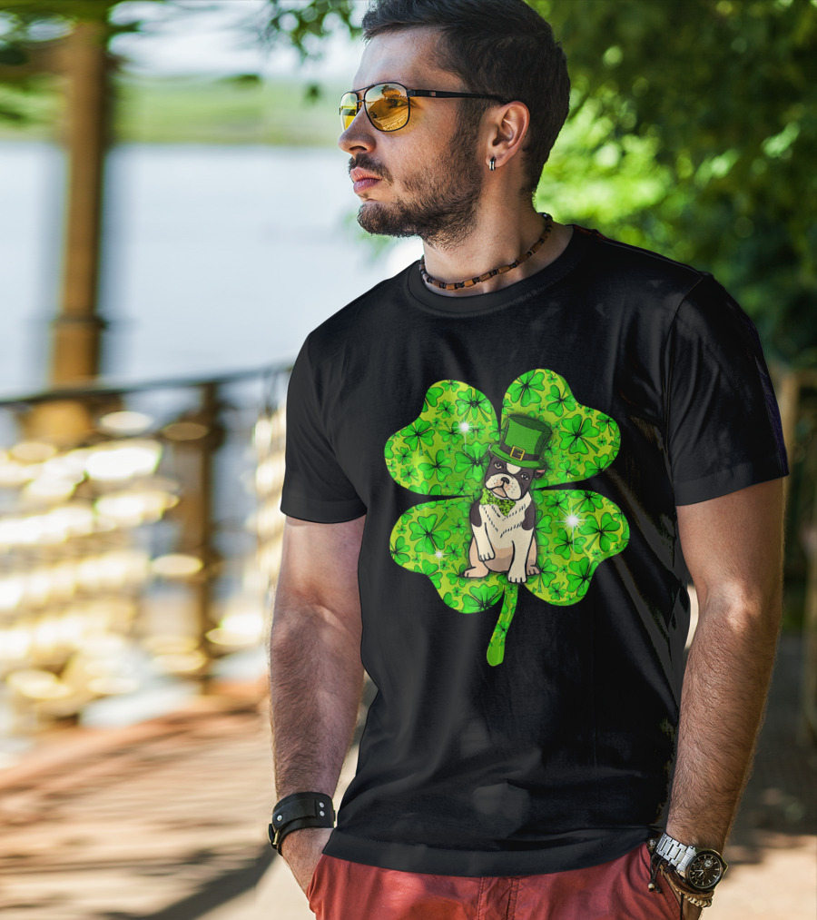 French Bulldog With Irish Shamrock And Leprechaun Hat T-Shirt