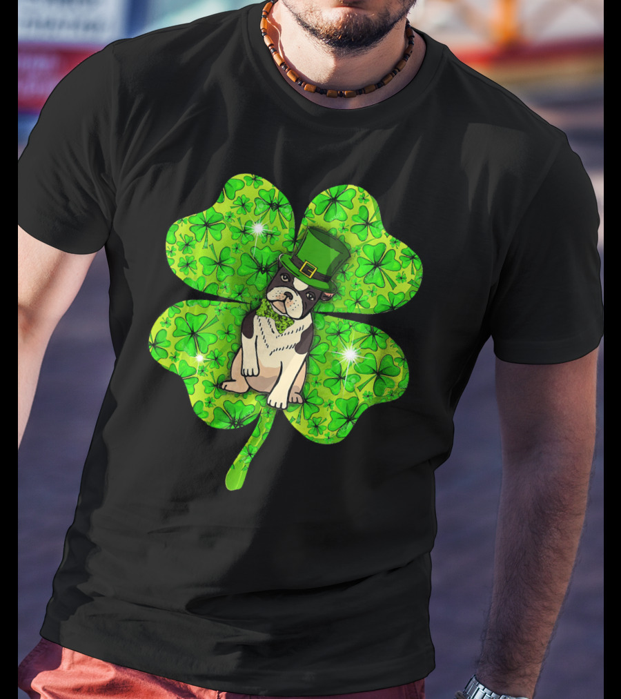 French Bulldog With Irish Shamrock And Leprechaun Hat T-Shirt