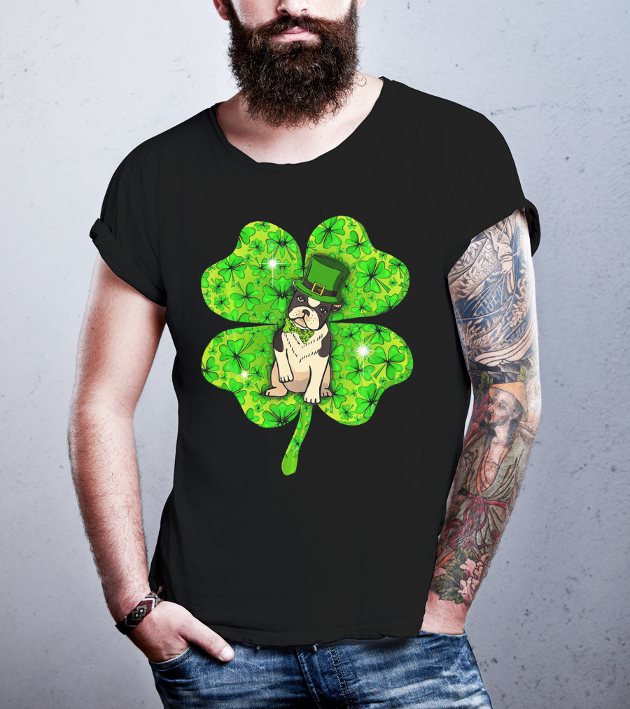 French Bulldog With Irish Shamrock And Leprechaun Hat T-Shirt