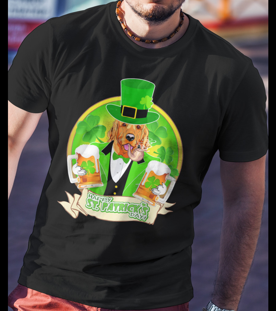 Happy St. Patrick's Day Golden Retriever Beer Fest T-Shirt