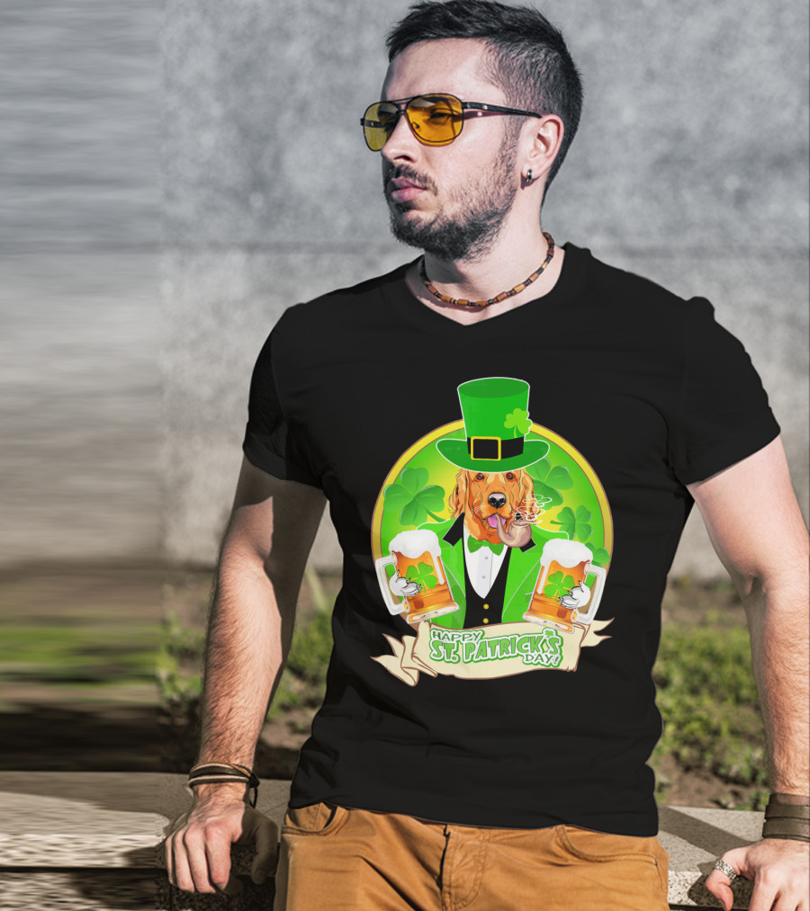 Happy St. Patrick's Day Golden Retriever Beer Fest T-Shirt