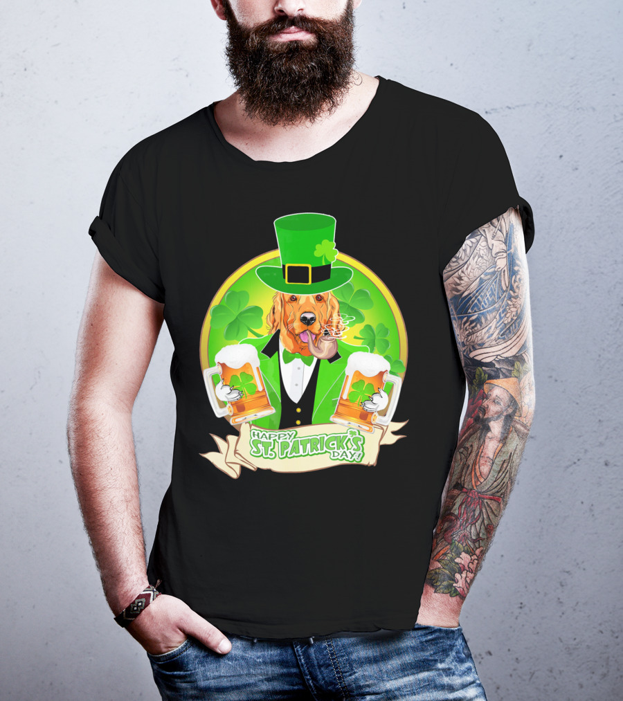 Happy St. Patrick's Day Golden Retriever Beer Fest T-Shirt