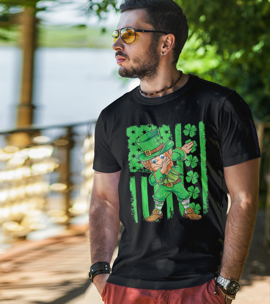St Patricks Day Leprechaun Dab Shamrock Flag T-Shirt