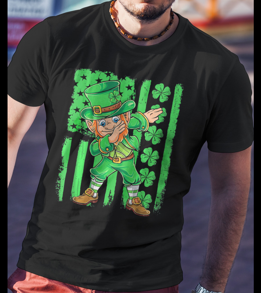 St Patricks Day Leprechaun Dab Shamrock Flag T-Shirt
