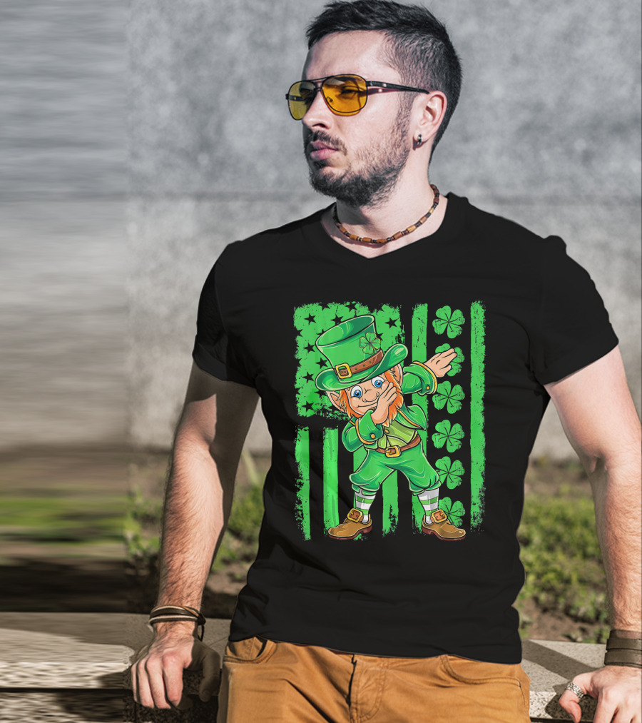 St Patricks Day Leprechaun Dab Shamrock Flag T-Shirt