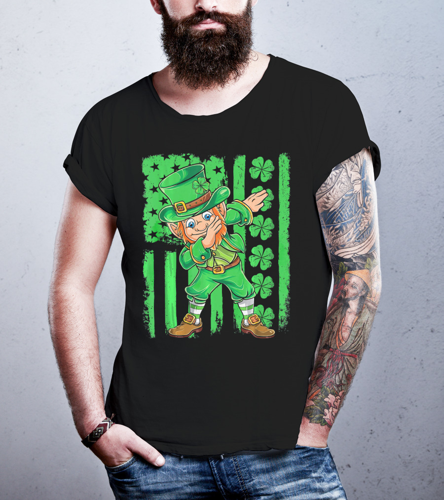 St Patricks Day Leprechaun Dab Shamrock Flag T-Shirt