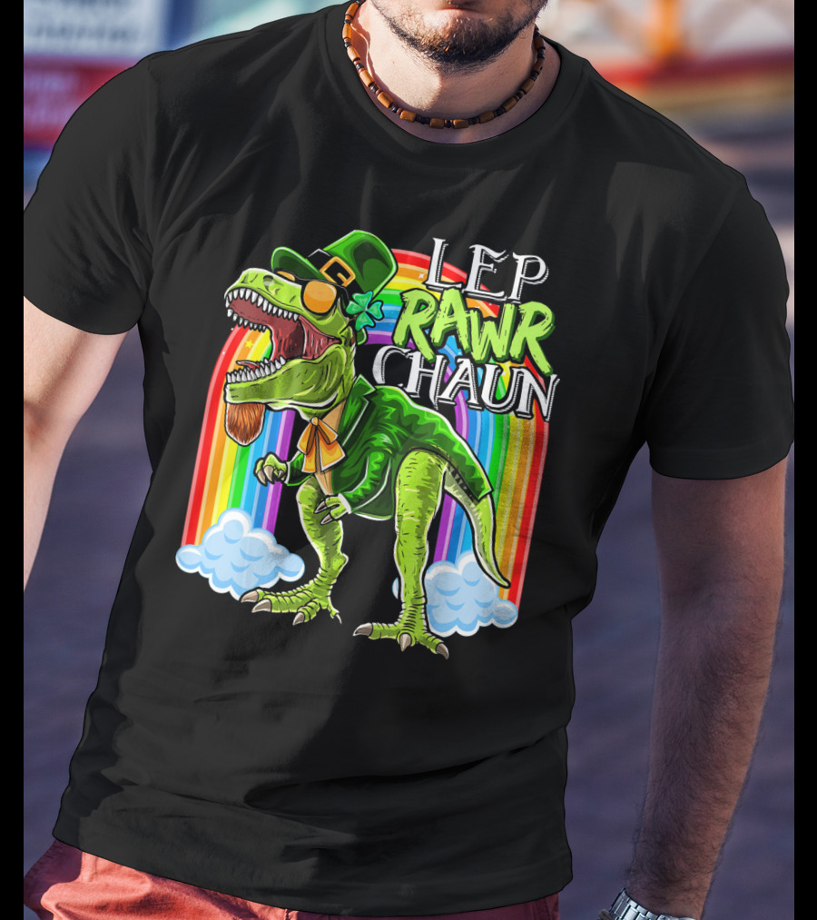 Leprawrchaun St. Patrick Day Rex Rainbow Dinosaur T-Shirt
