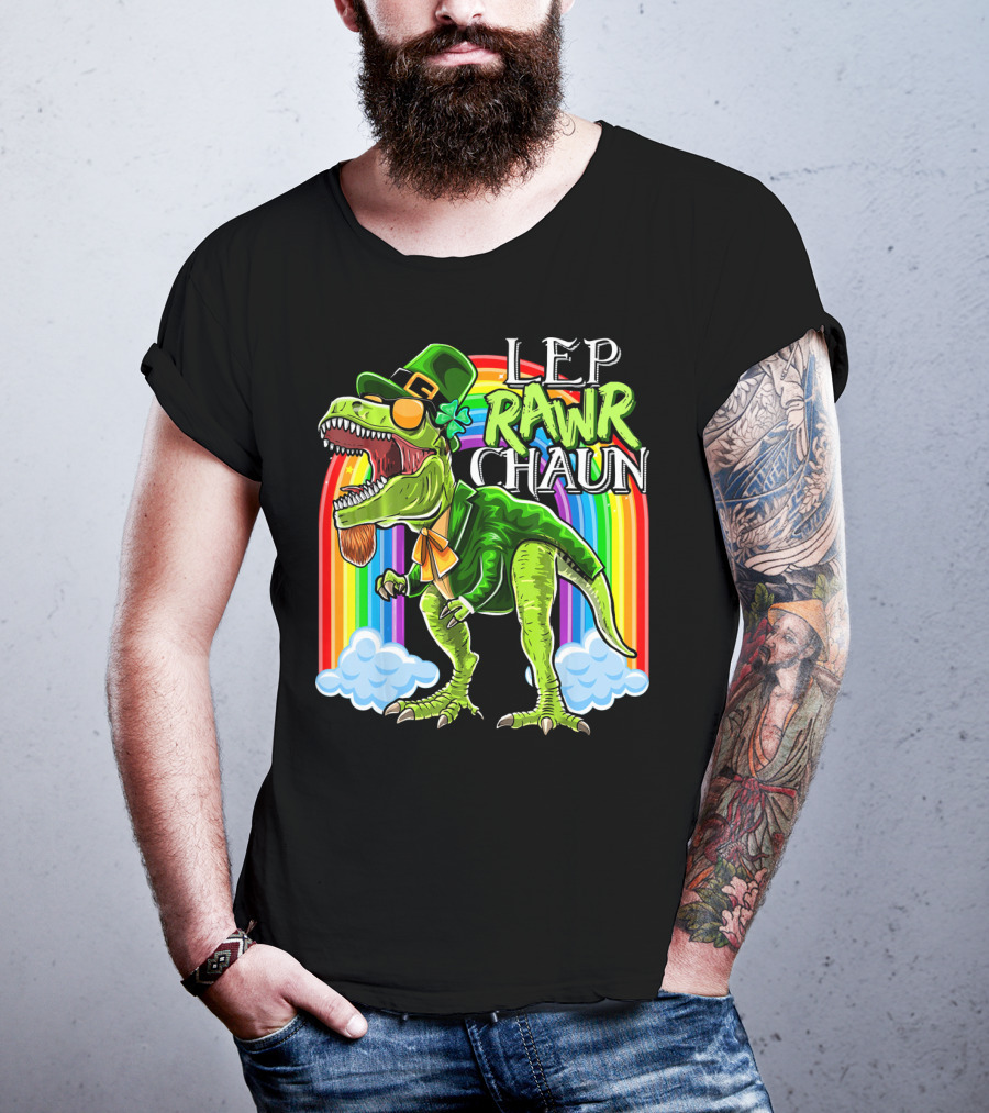 Leprawrchaun St. Patrick Day Rex Rainbow Dinosaur T-Shirt