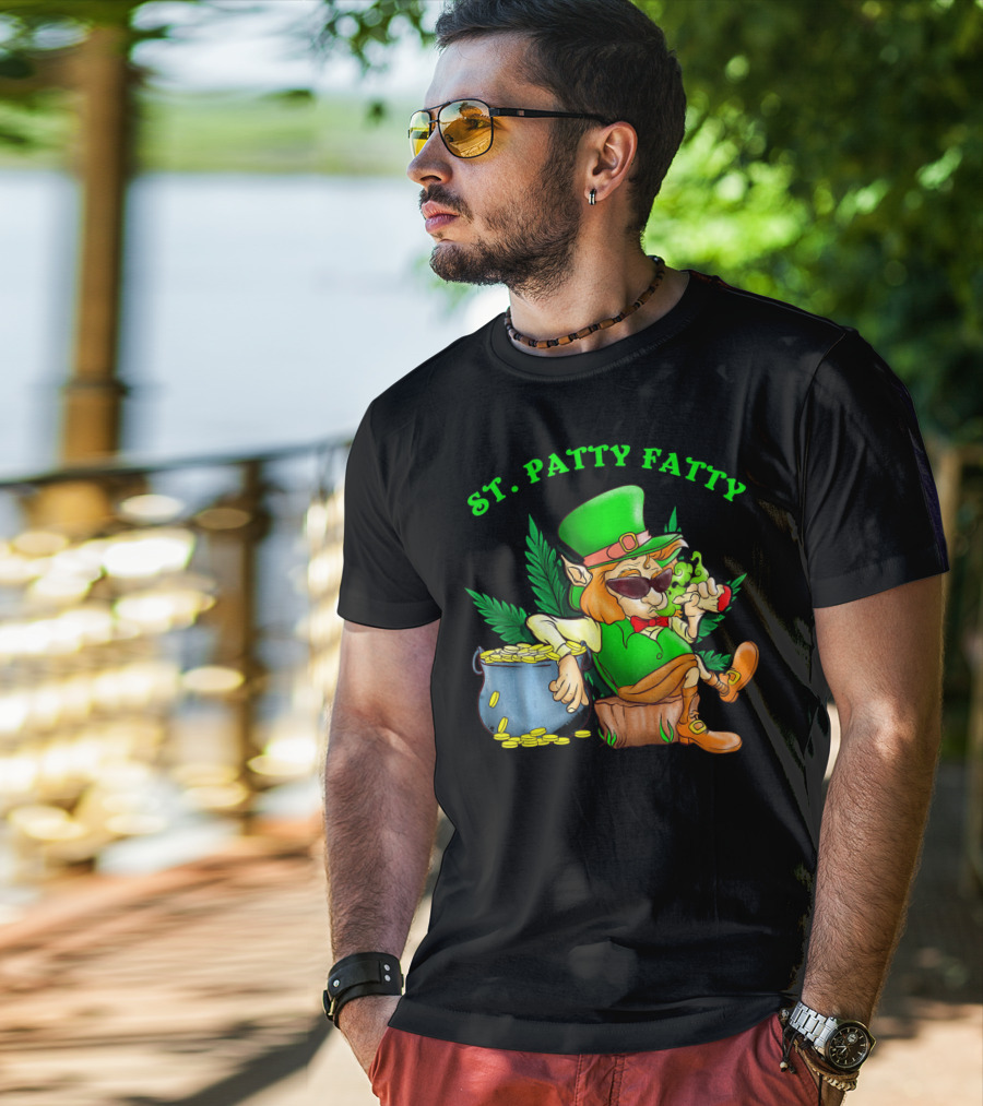 St. Patty Fatty Cool St. Patrick's Weed Smoking Leprechaun T-Shirt