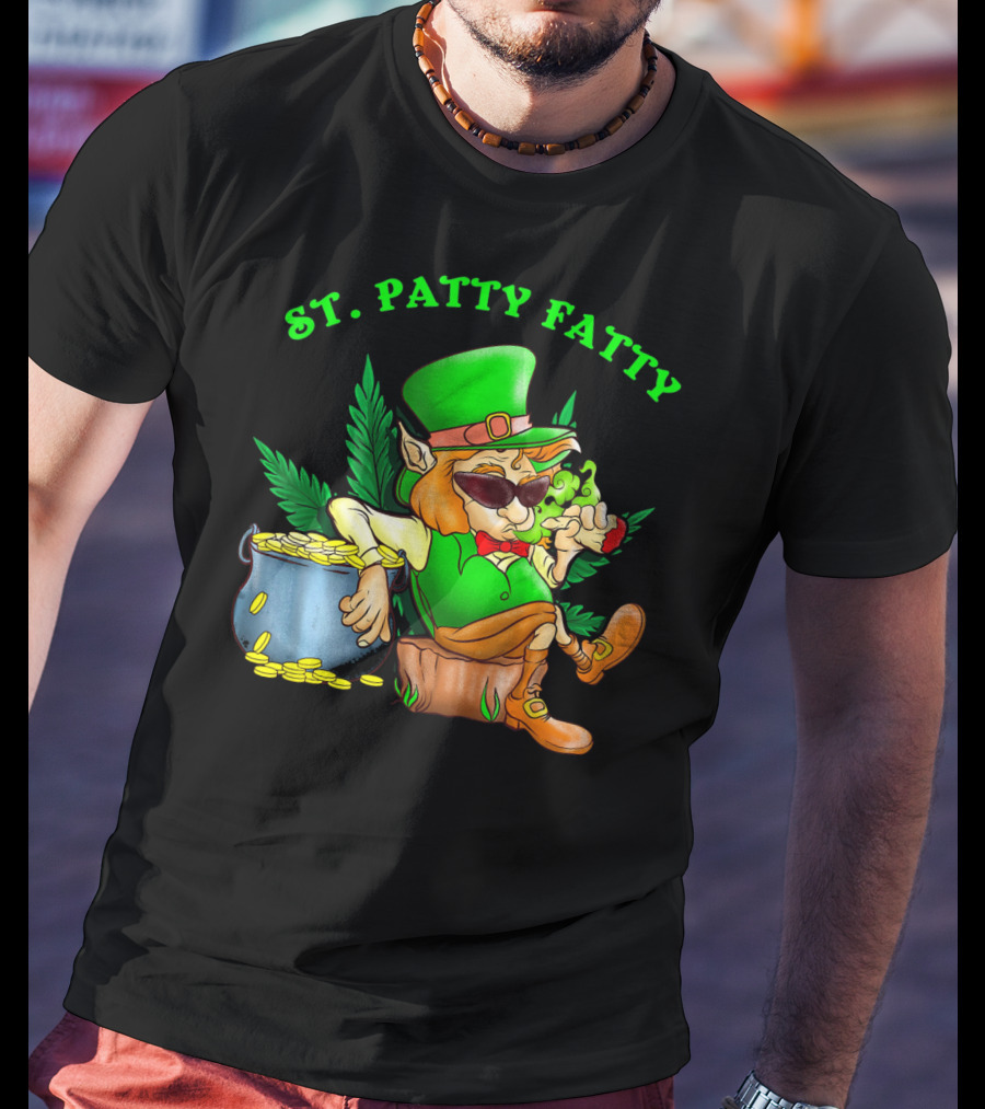 St. Patty Fatty Cool St. Patrick's Weed Smoking Leprechaun T-Shirt