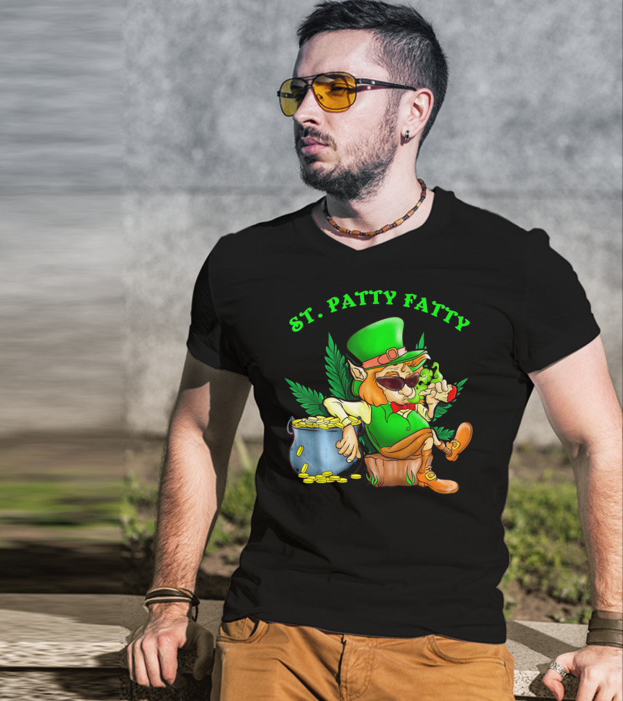 St. Patty Fatty Cool St. Patrick's Weed Smoking Leprechaun T-Shirt
