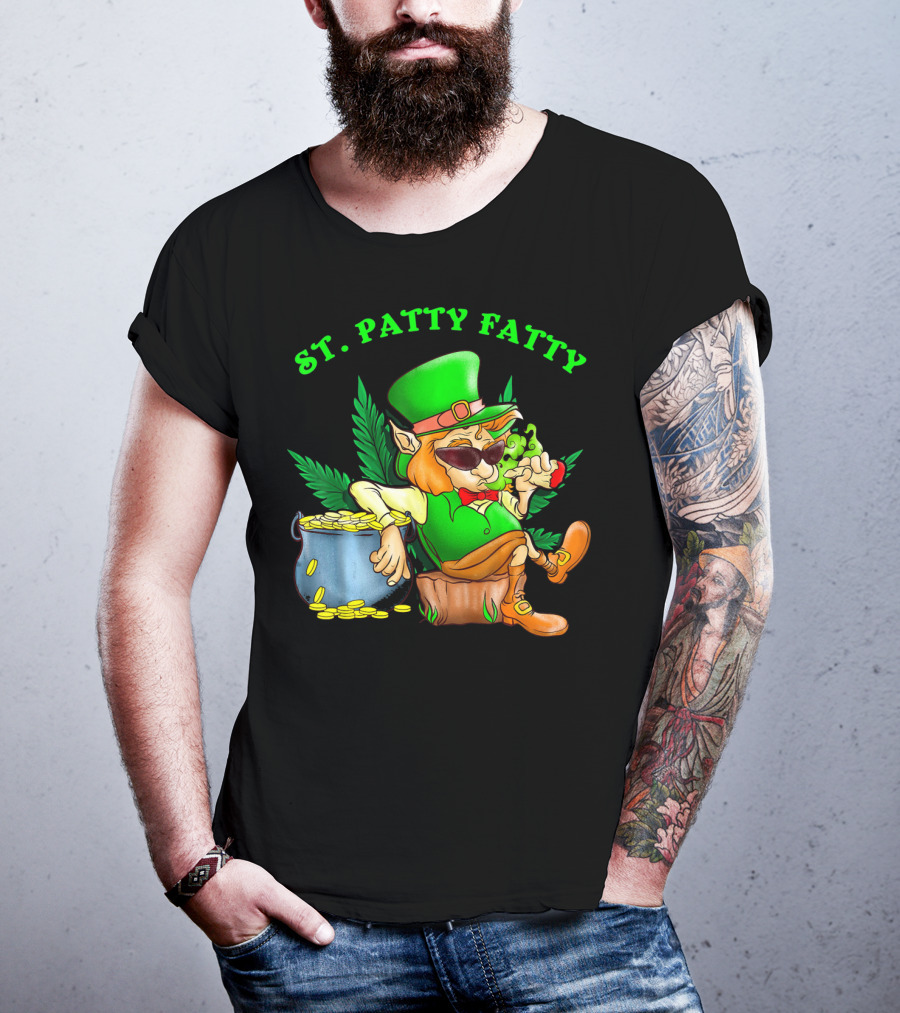 St. Patty Fatty Cool St. Patrick's Weed Smoking Leprechaun T-Shirt