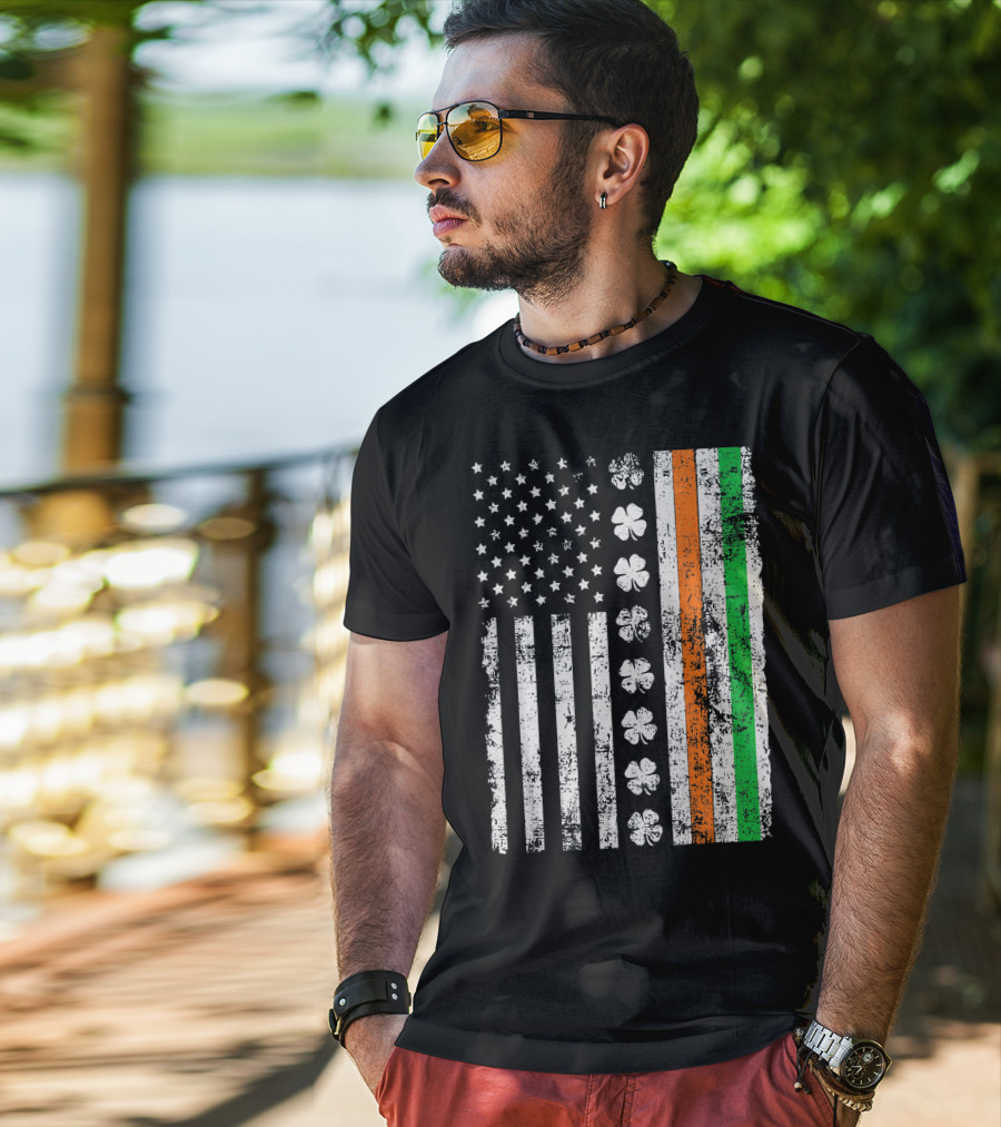 Irish American Flag Shamrock St Patricks Holiday T-Shirt