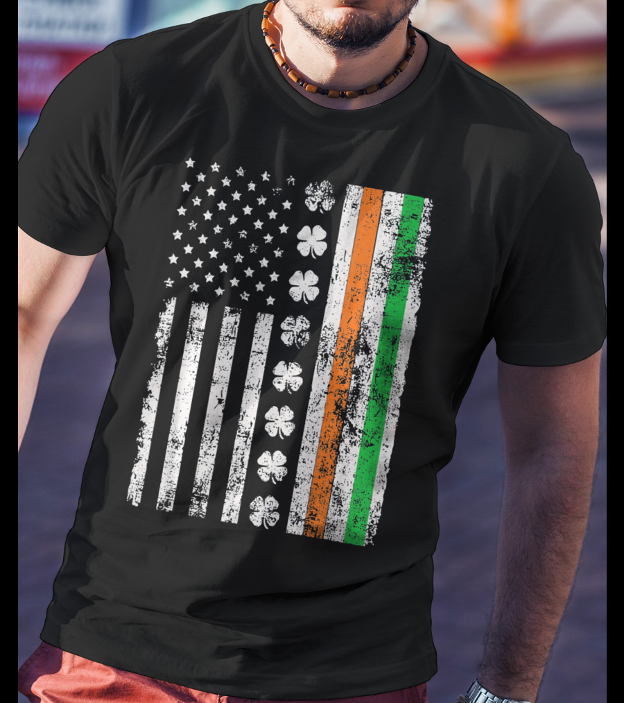 Irish American Flag Shamrock St Patricks Holiday T-Shirt