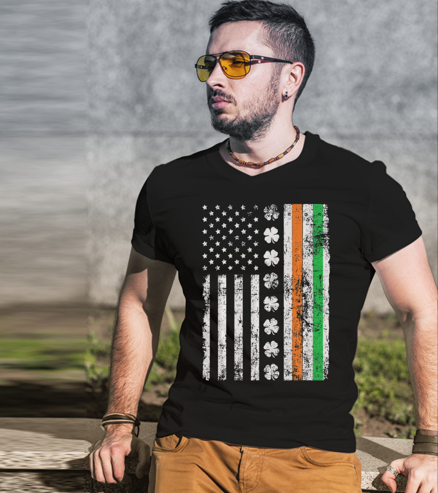 Irish American Flag Shamrock St Patricks Holiday T-Shirt