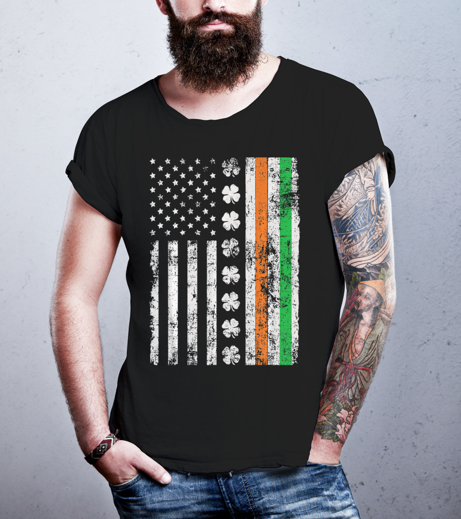 Irish American Flag Shamrock St Patricks Holiday T-Shirt