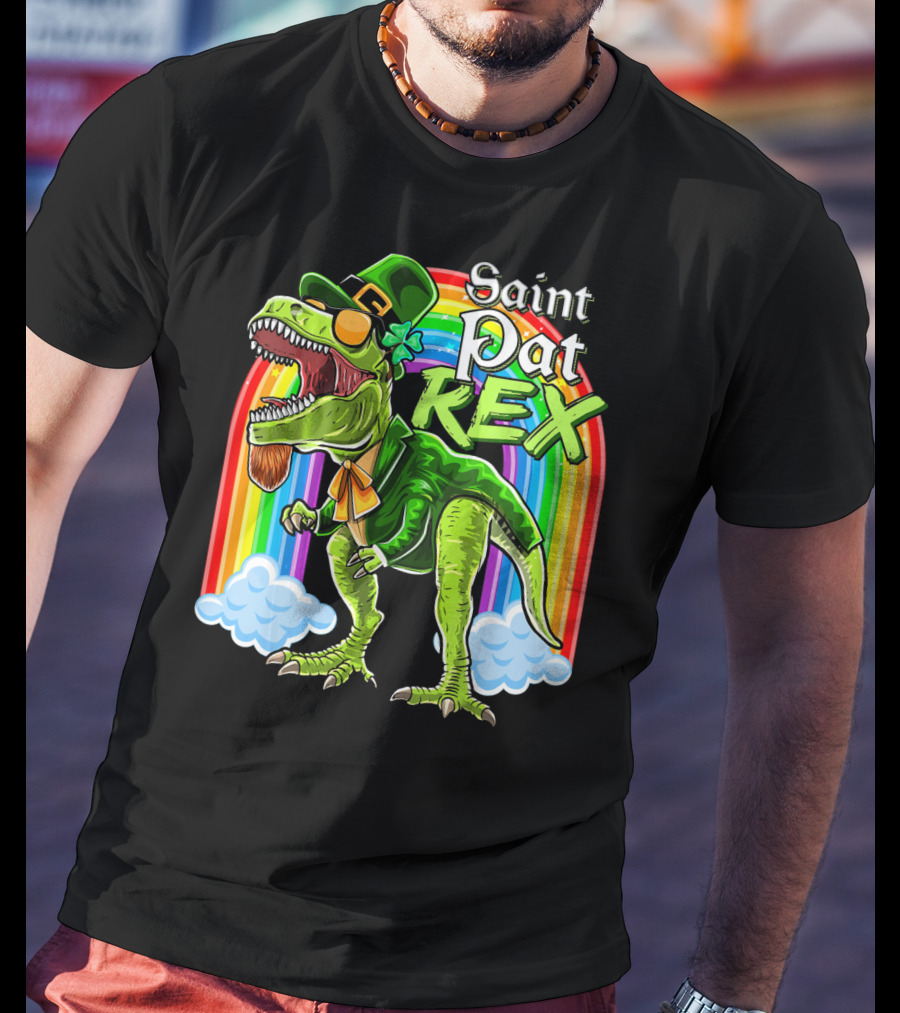 Saint Pat Rex Dinosaur Leprechaun Rainbow T-Shirt