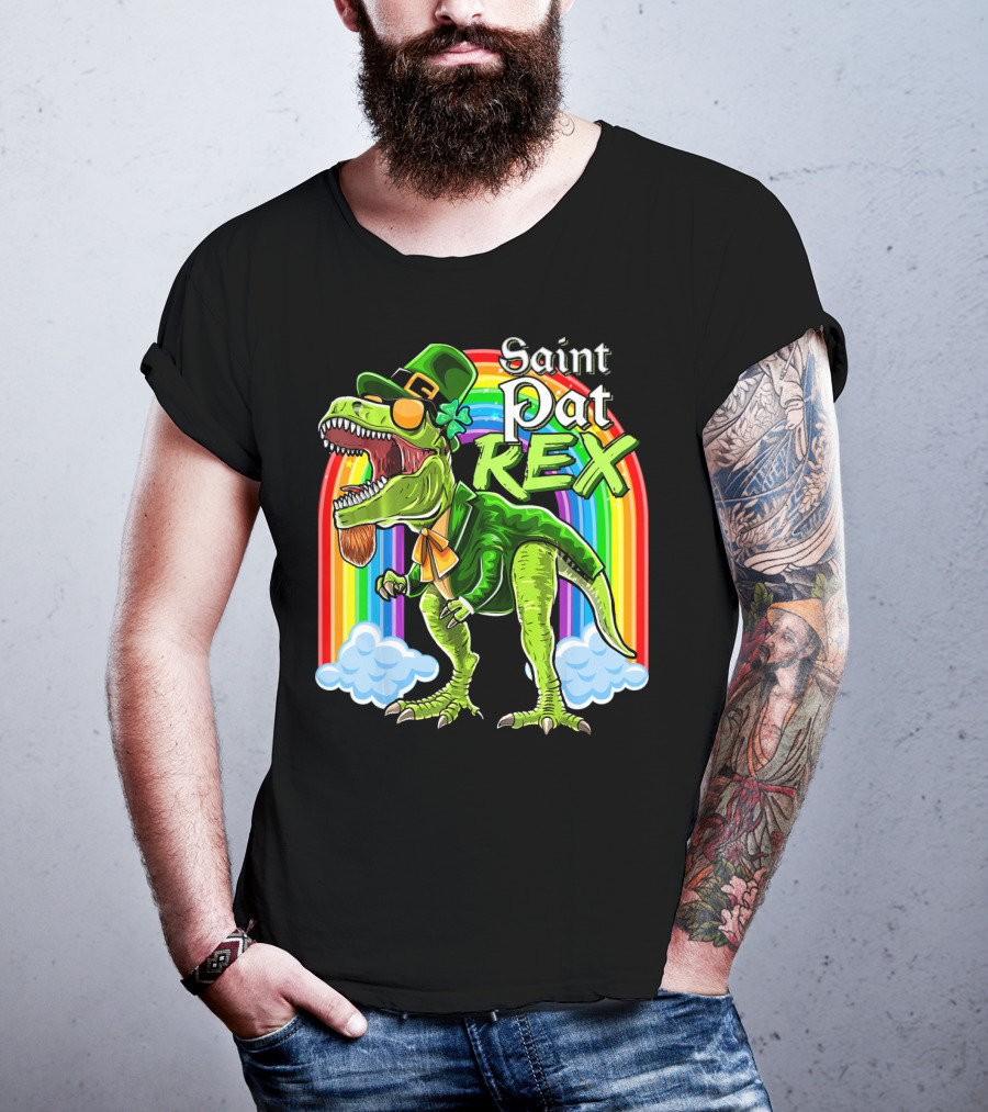 Saint Pat Rex Dinosaur Leprechaun Rainbow T-Shirt