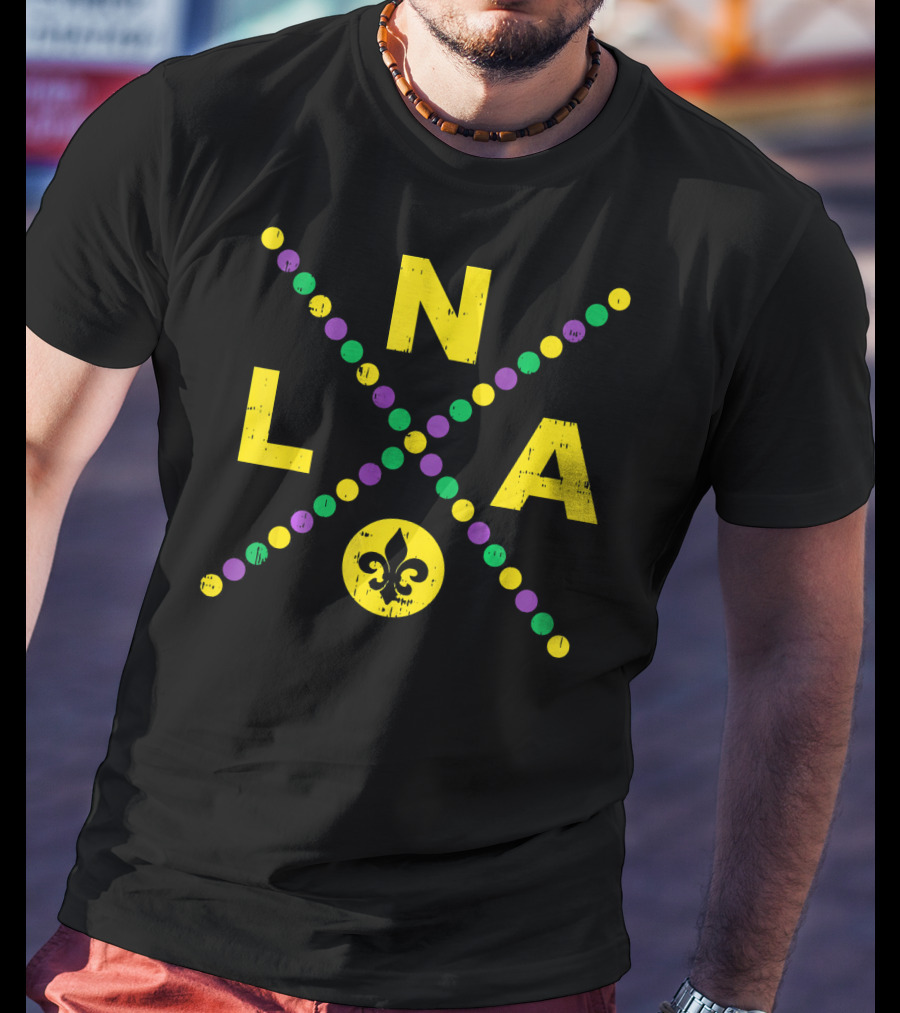 NOLA New Orleans Louisiana Jester Fleur-de-Lis Mardi Gras Colors T-Shirt