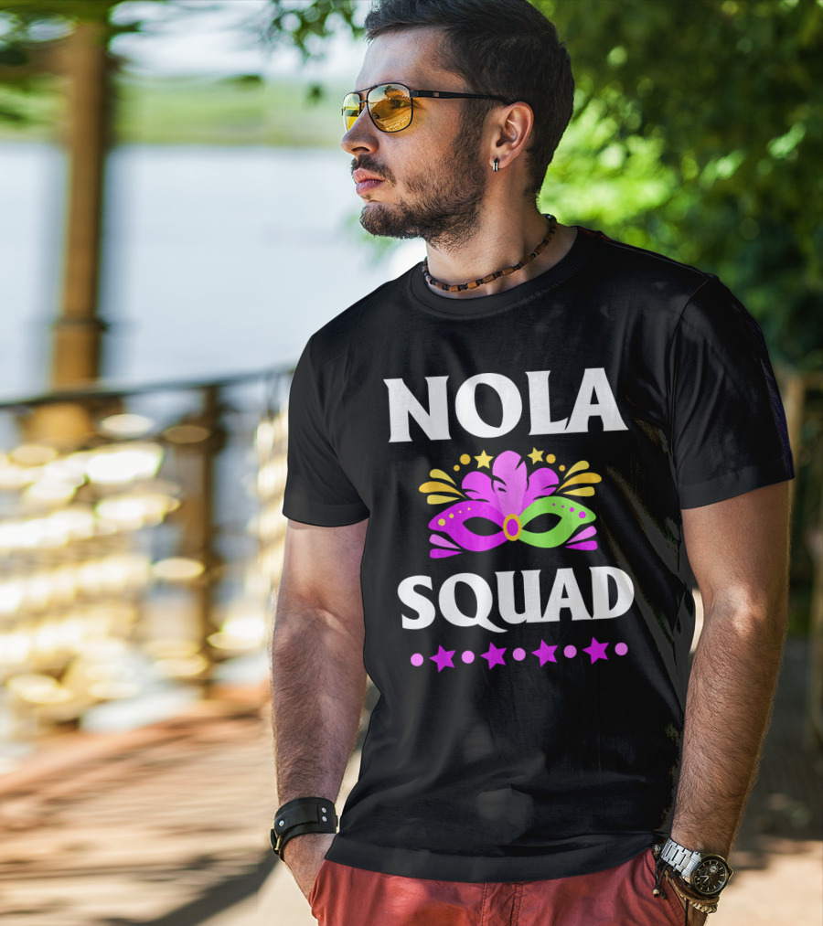 Nola Squad Mardi Gras Mask Stars T-Shirt