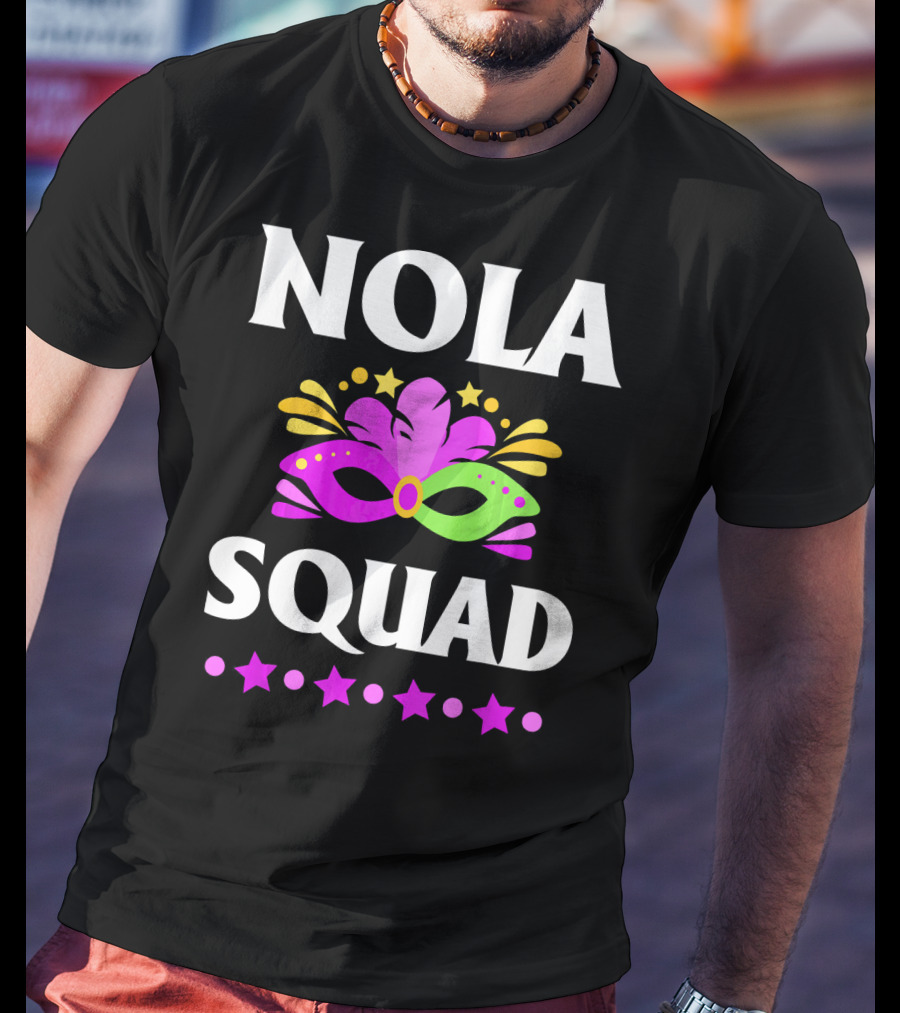 Nola Squad Mardi Gras Mask Stars T-Shirt
