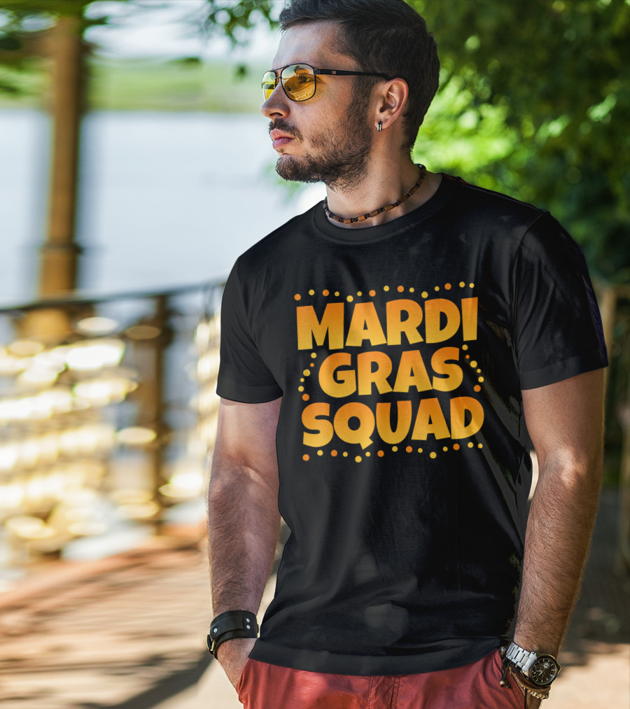 Mardi Gras Squad Funny Mardi Gras Celebration Text With Festive Dots T-Shirt