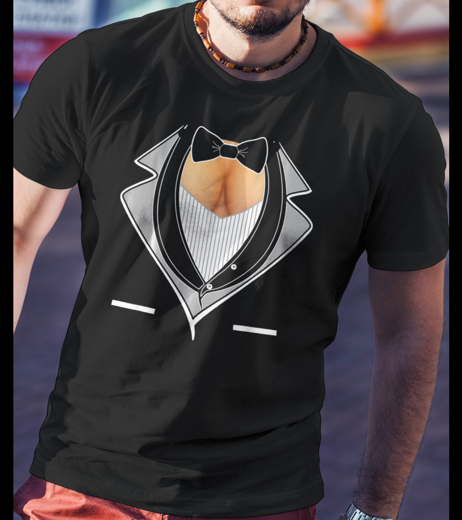 Funny Ladies Cleavage Tuxedo Party Special Bow Tie T-Shirt