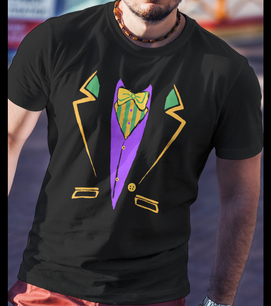 Funny Mardi Gras Tuxedo Costume Carnival With Bow Tie T-Shirt