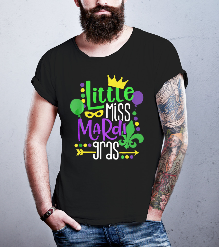 Little Miss Mardi Gras Crown Balloons Mask Fleur De Lis T-Shirt