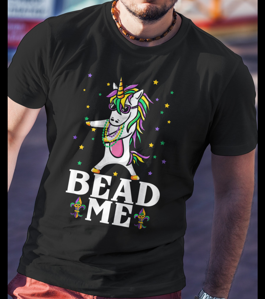 Mardi Gras Unicorn Dabbing Bead Me Stars And Fleur-de-Lis T-Shirt