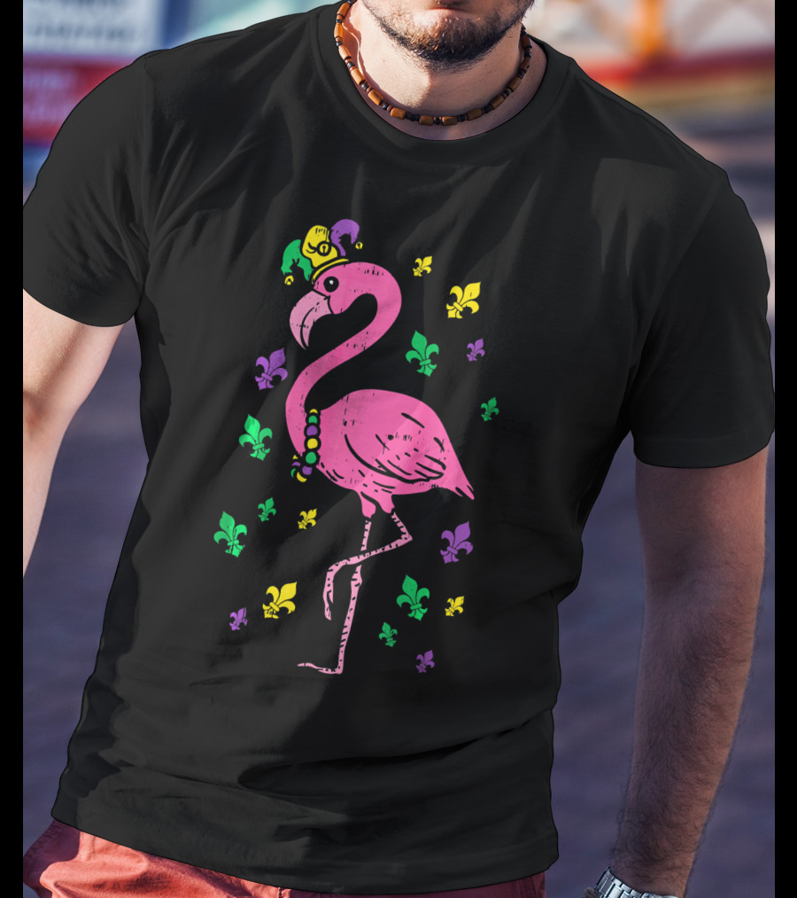 Jester Pink Flamingo Bird Animal Cute Fleur De Lis T-Shirt