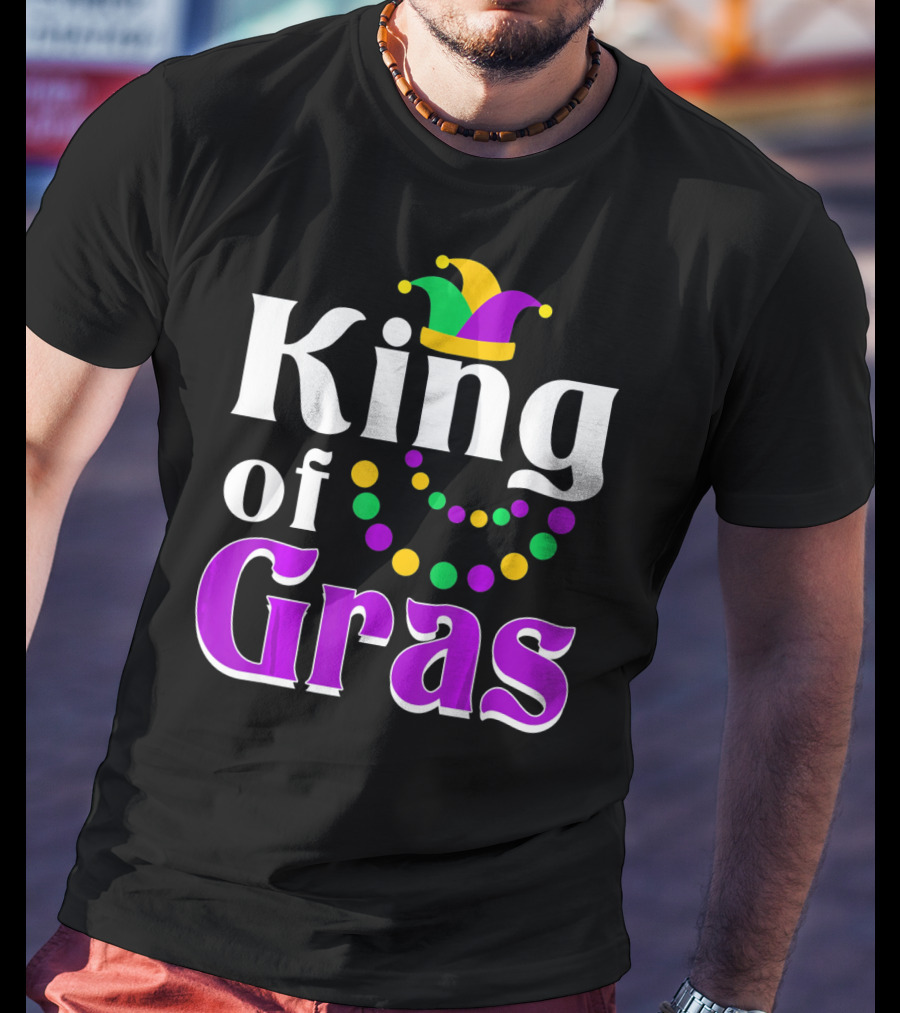 King Of Gras Funny Mardi Gras Couples Co Jokester Hat And Beads T-Shirt