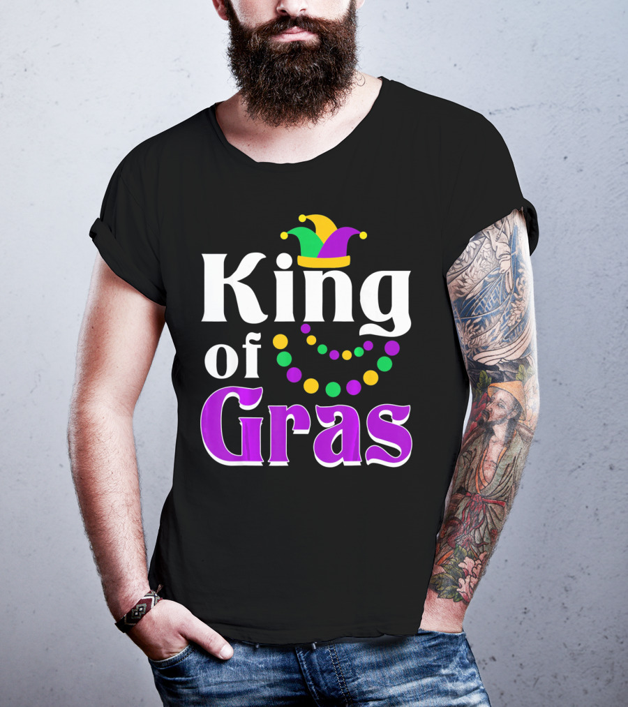 King Of Gras Funny Mardi Gras Couples Co Jokester Hat And Beads T-Shirt