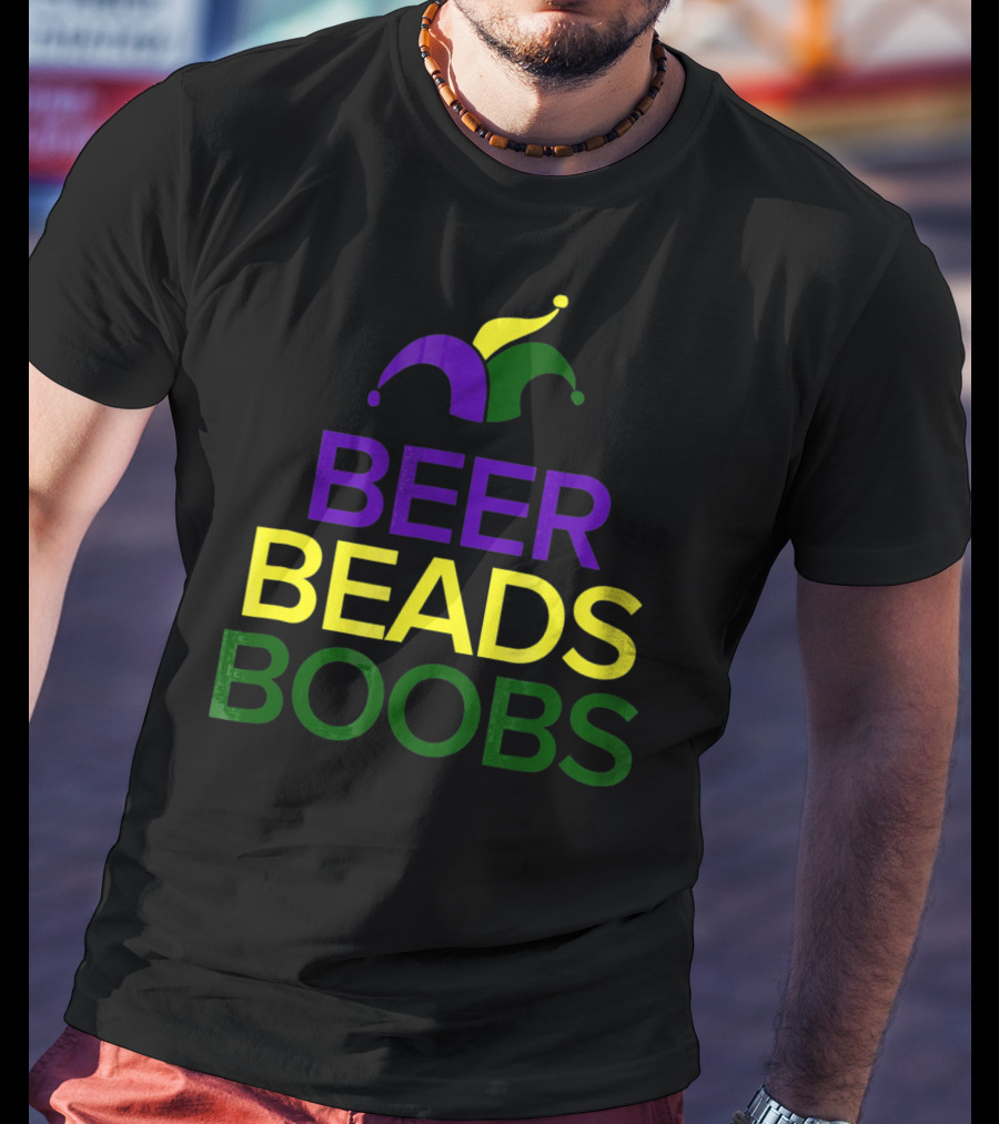 Beer Beads Boobs Mardi Gras Jester Hat T-Shirt