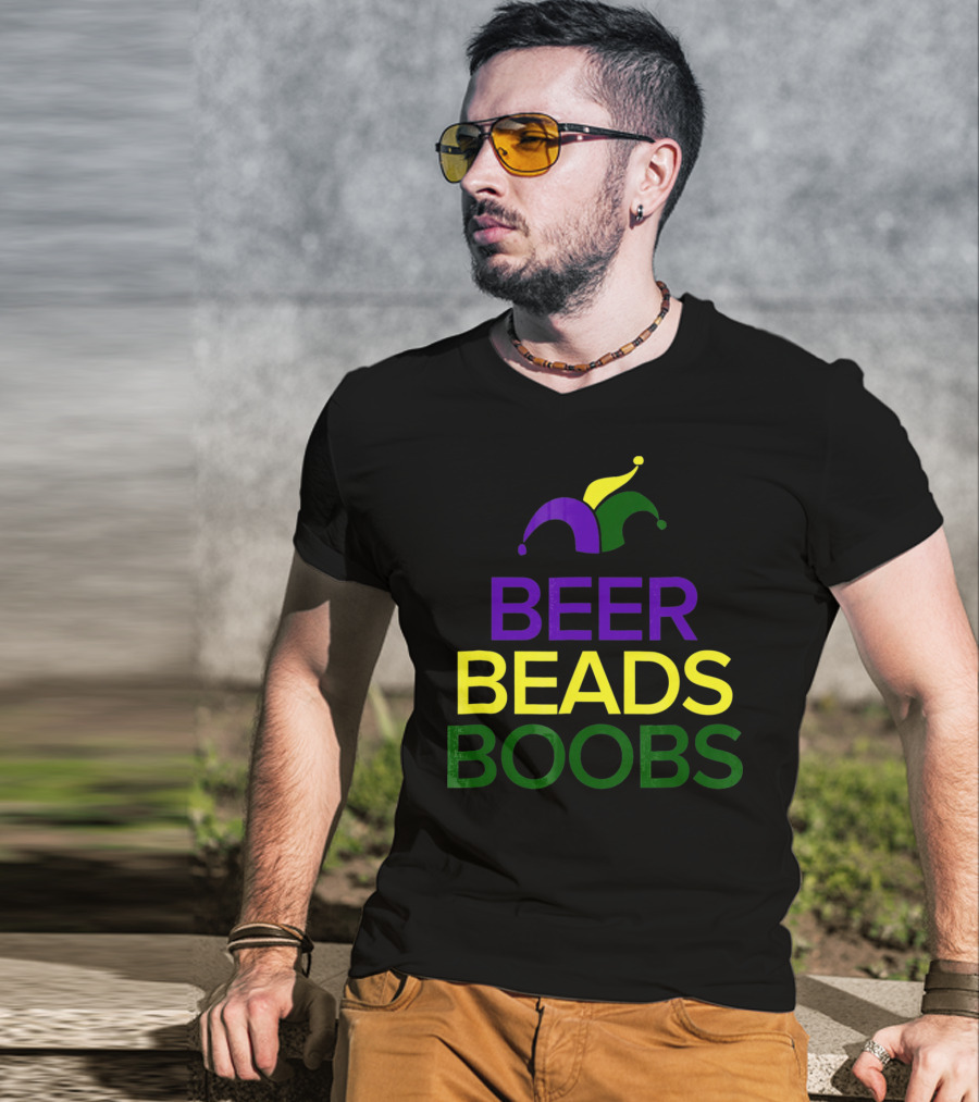 Beer Beads Boobs Mardi Gras Jester Hat T-Shirt
