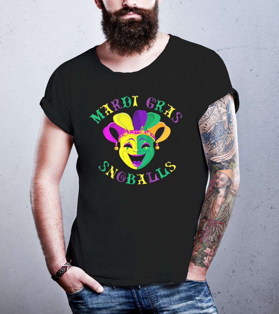 Mardi Gras Snoballs Jester Mask Party Vibes T-Shirt