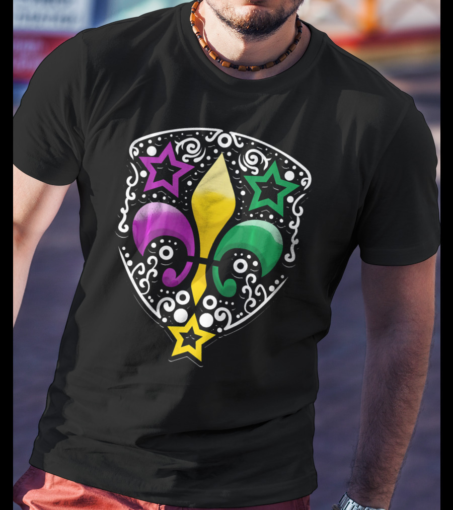 Mardi Gras Fleur De Lis Colorful Stars Lily T-Shirt