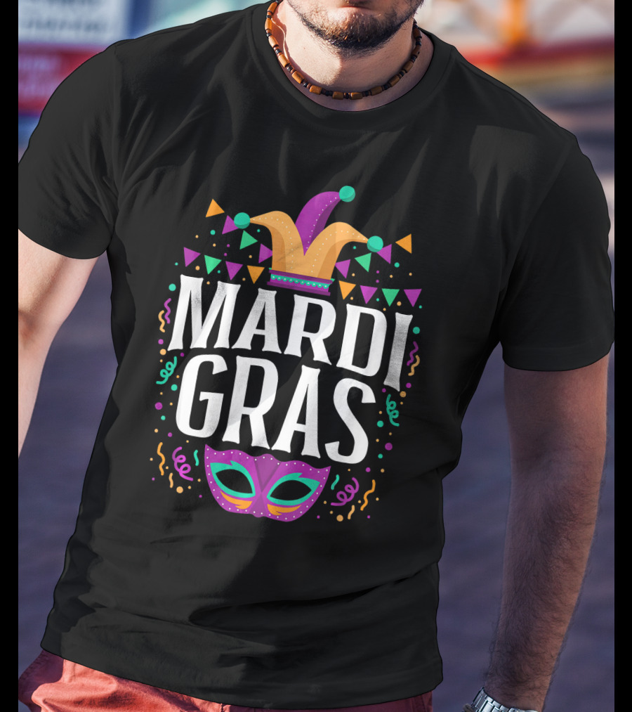 Mardi Gras Jester Hat And Party Mask T-Shirt