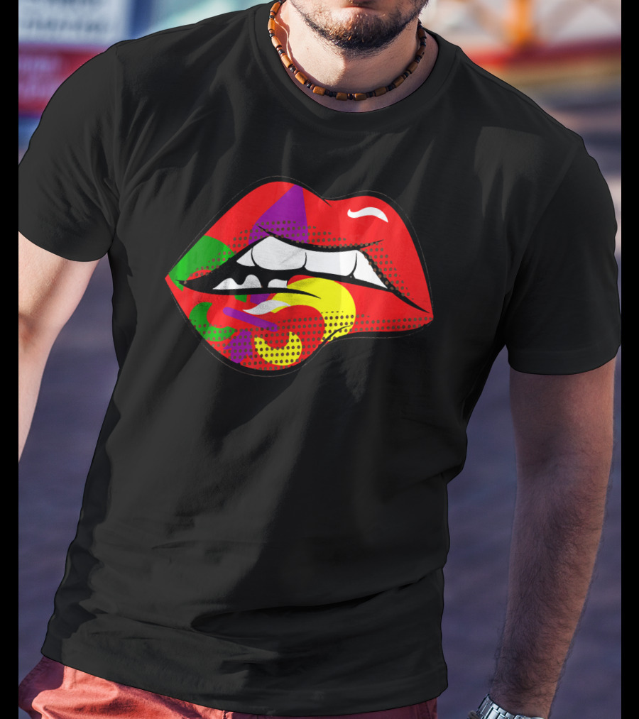 Mardi Gras Fleur De Lis Lips Party Pop T-Shirt