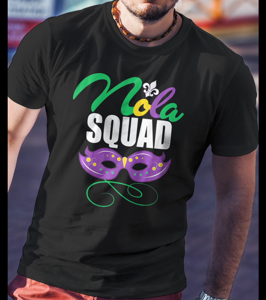 Nola Squad Mardi Gras New Orleans Purple Mask Fleur-de-Lis T-Shirt
