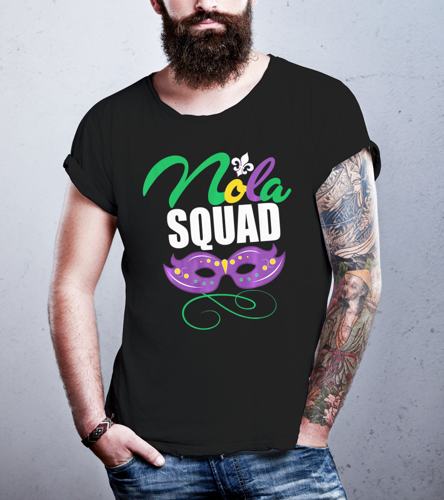 Nola Squad Mardi Gras New Orleans Purple Mask Fleur-de-Lis T-Shirt