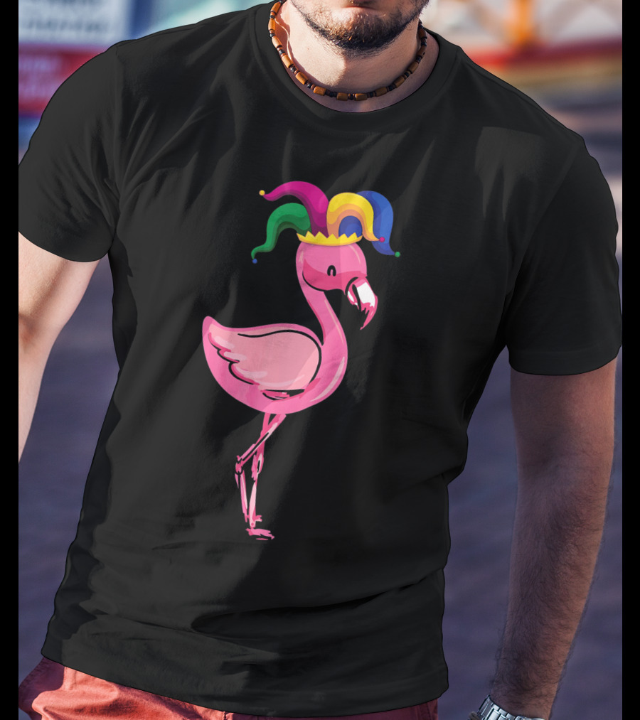 Flamingo With Jester Hat Mardi Gras Costume T-Shirt