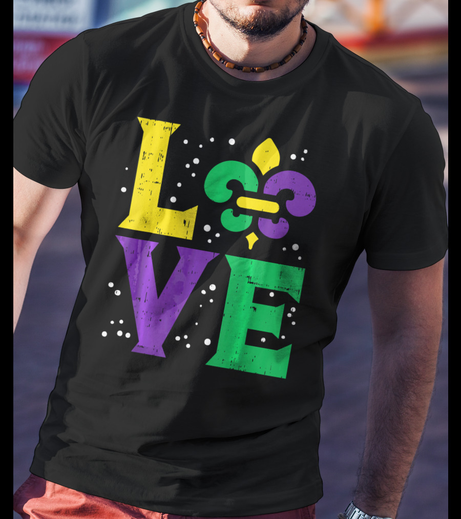 Love Jester Hat Funny Mardi Gras Carnival Fleur-de-Lis T-Shirt