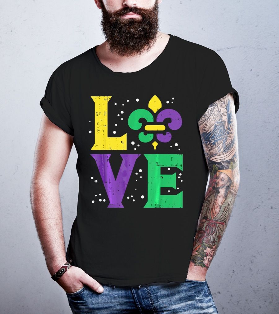 Love Jester Hat Funny Mardi Gras Carnival Fleur-de-Lis T-Shirt