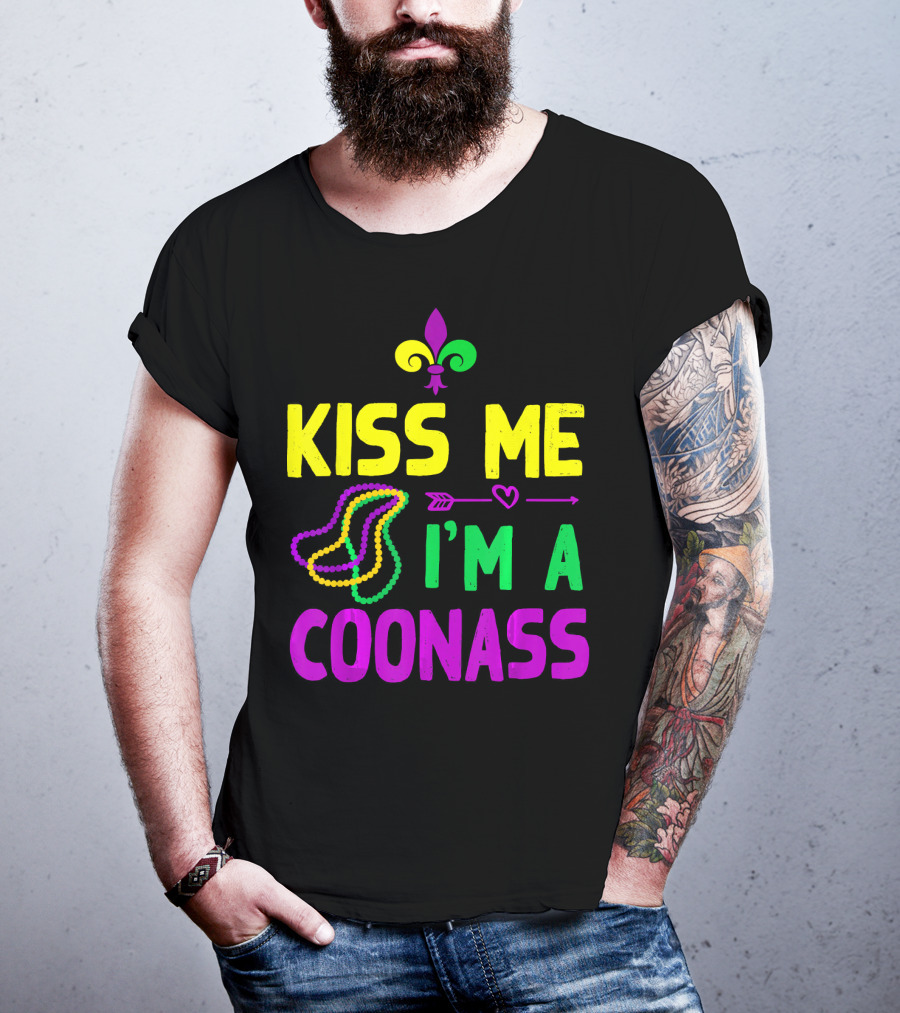 Kiss Me I'm A Coonass Mardi Gras Fleur-de-Lis Beads T-Shirt