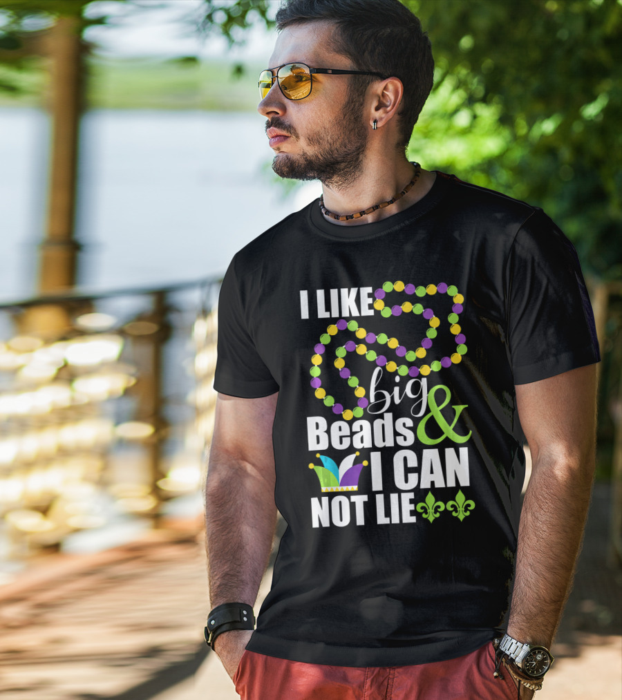 I Like Big Beads And I Cannot Lie Funny Mardi Gras Fleur-de-Lis Jester Hat T-Shirt