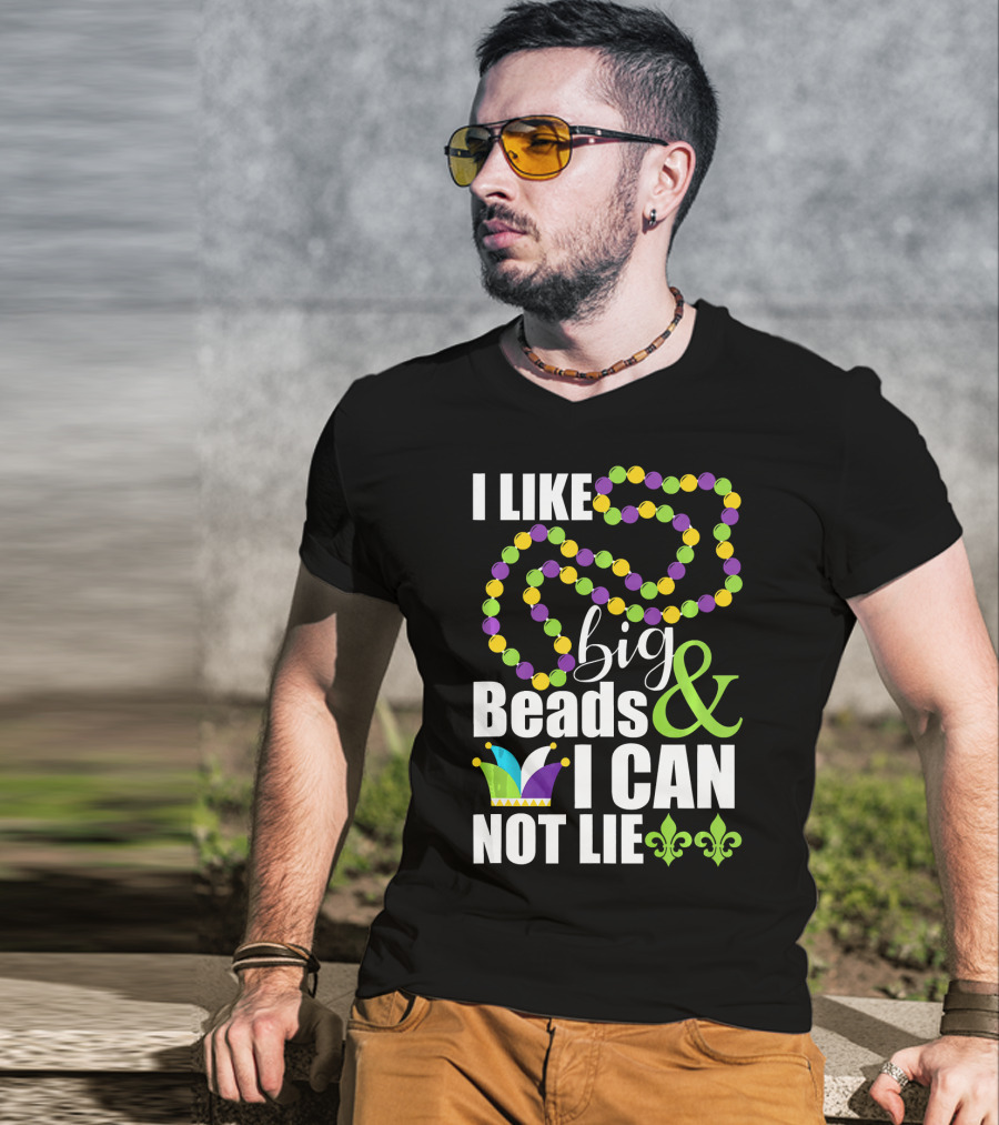 I Like Big Beads And I Cannot Lie Funny Mardi Gras Fleur-de-Lis Jester Hat T-Shirt