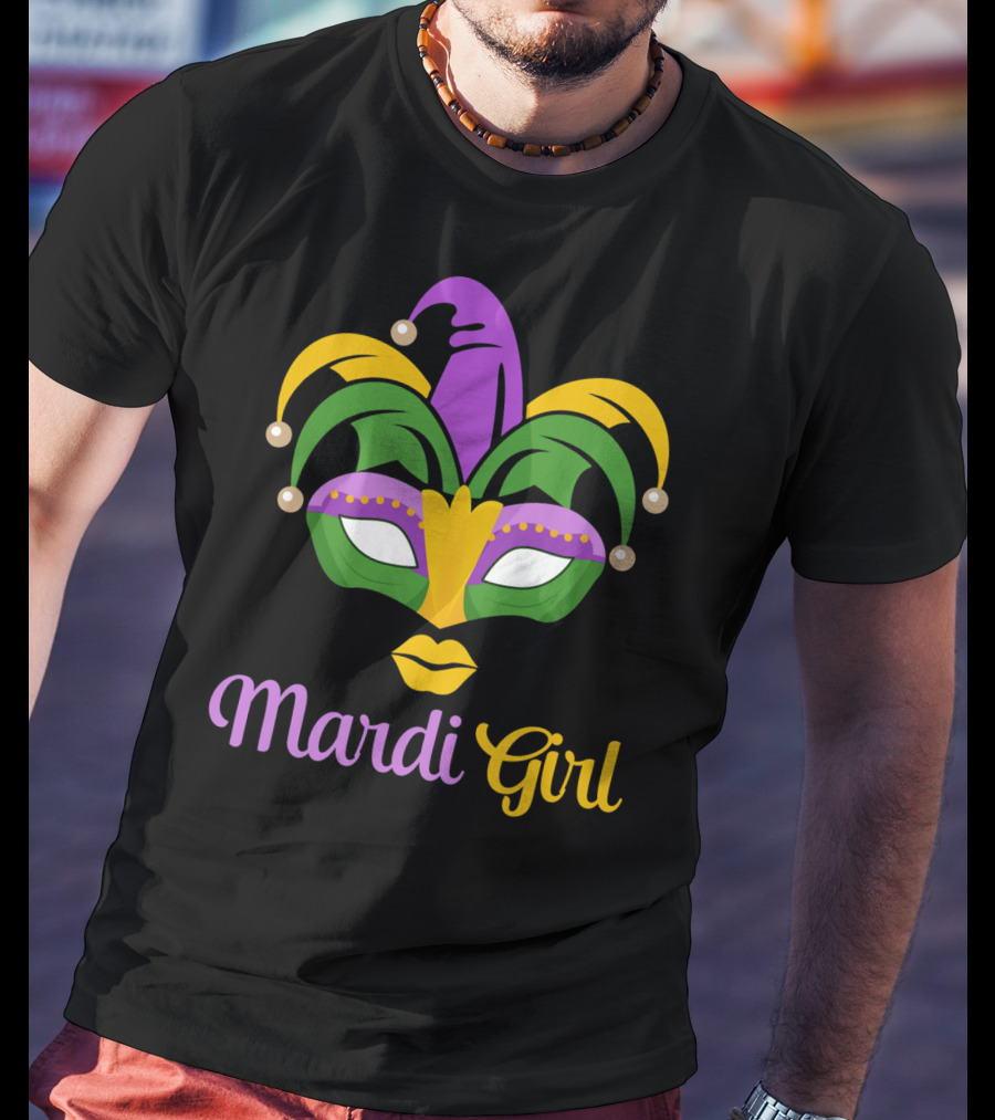 Mardi Girl Mask Colorful Jester Costume T-Shirt
