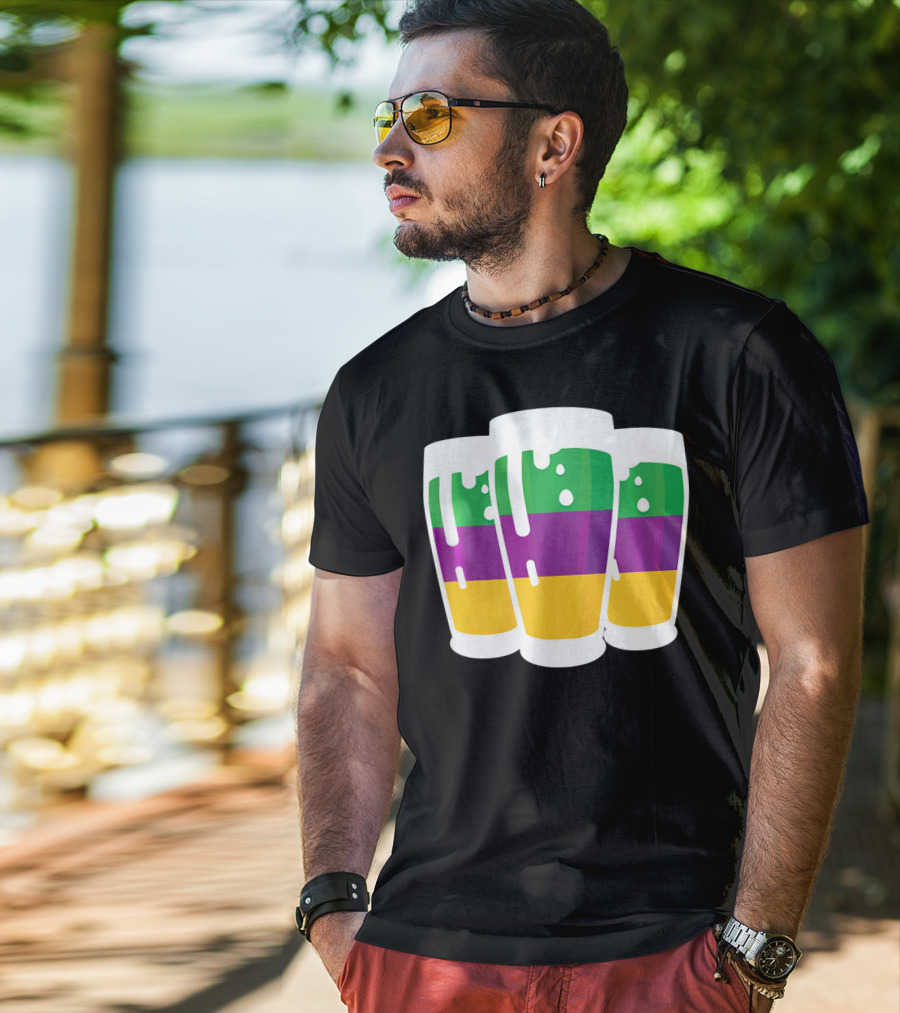 Mardi Gras Beer Funny Mardi Gras Party Carnival Colors T-Shirt